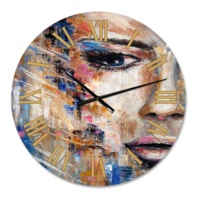 Portrait d'une jeune femme IV - Horloge murale contemporaine, Petit