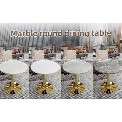 Marble-Top Round Side Table With Tapered Pedestal Base, Ideal For Living Room, Modern Minimalist Design