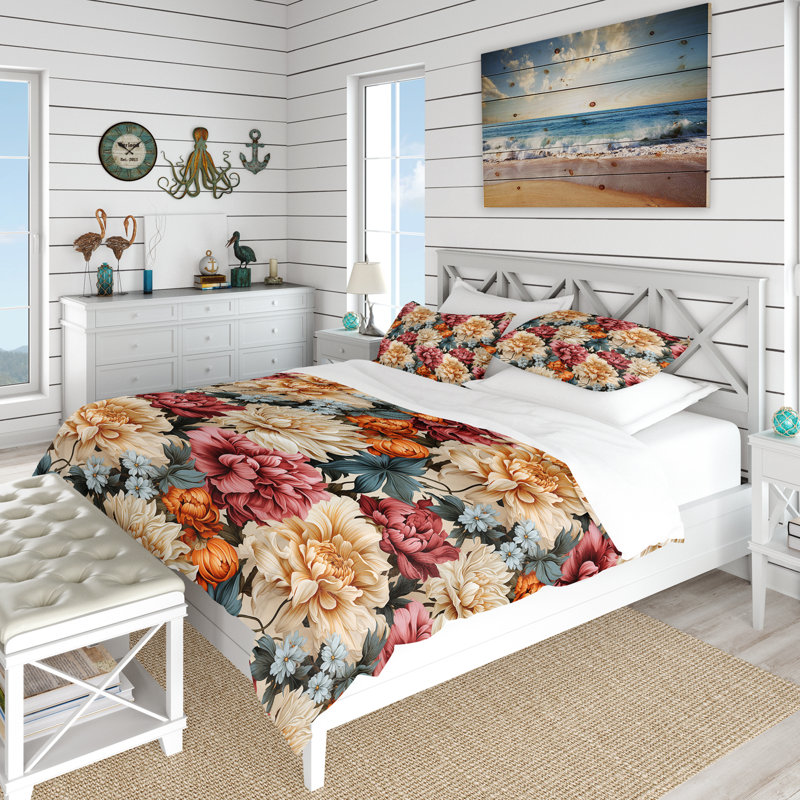 Renaissance Garden Botanical Pattern II Floral Duvet Cover, Twin Duvet Cover + 1 Standard Sham