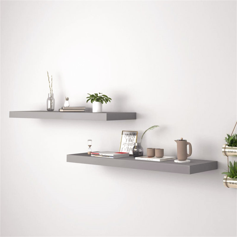 Bridgeville 2 Piece Floating Shelf, Light Grey, 3.8 cm H x 80 cm W x 23.5 cm D