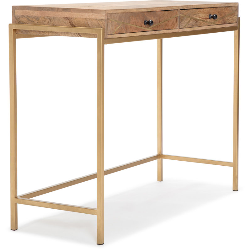 Sidney Beige and Gold Mango Wood Console Table with Storage