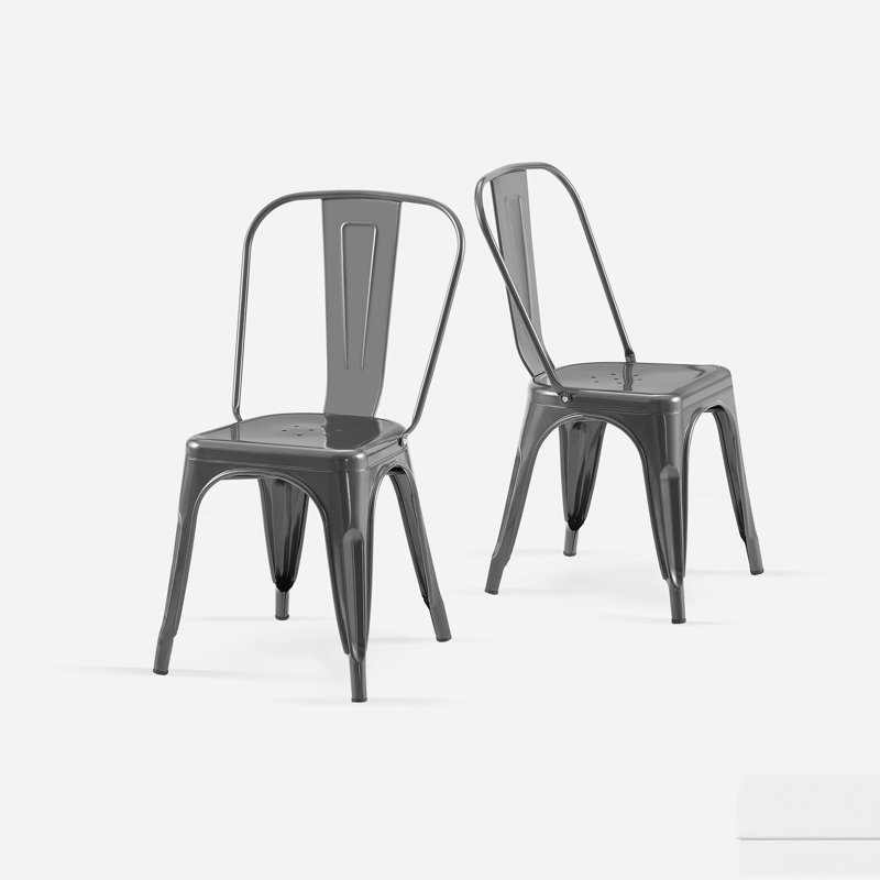 Chaises de bar modernes pour salle à manger en métal ultrabrillant, Gris antique , H 33 po x l 17 po x P 17,50 po