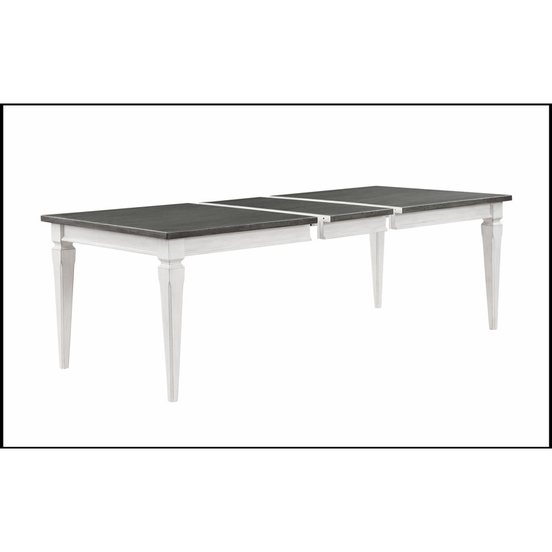 Table de salle à manger avec rallonge Katia gris rustique et blanc vieilli avec rallonge, parfaite pour une utilisation polyvalente et élégante