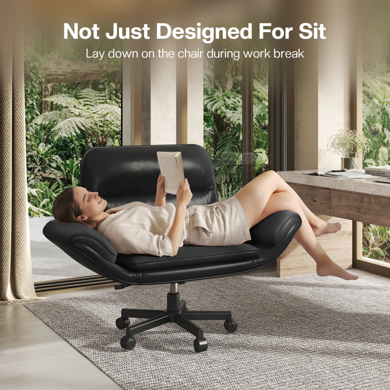 Big and Wide Criss Cross Office Chair, 5-Level Adjustable Arms & Wheels, Height Adjustable Wide Comfy Vanity Makeup Chair, Swivel Shakeable Base for Relax Leisure, Suitable for Home Bedroom Office