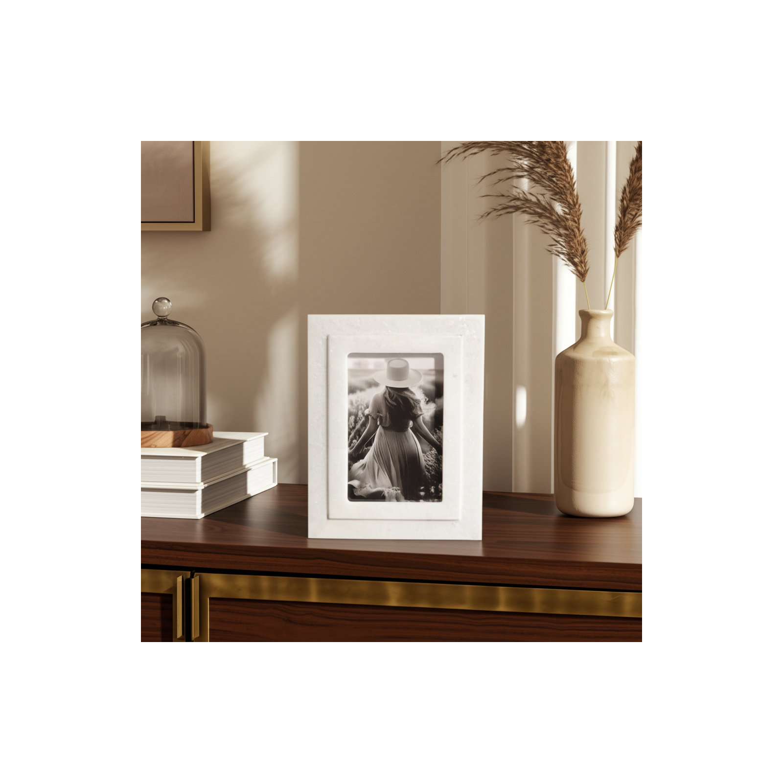 Marble Border Photo Frame, White, 4" W x 6" H