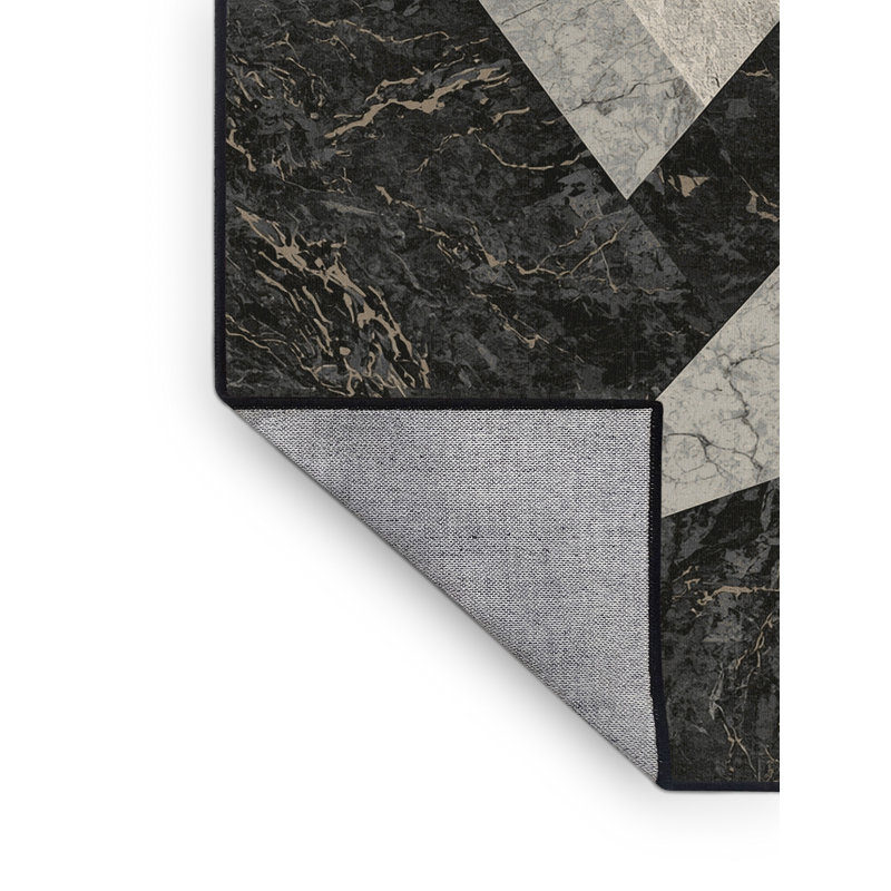 Machine Washable Pavla Modern Rustic Geometric Rug in Gray – Black Binding, 5x8