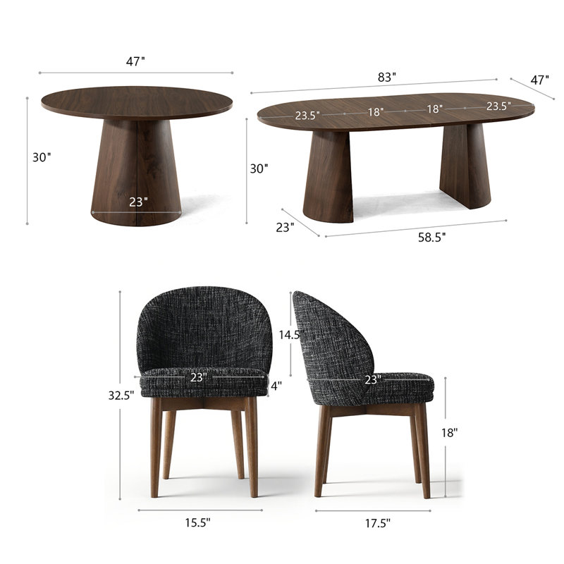 Ensemble repas extensible Modern, Ensemble de cinq pièces : table, quatre chaises, Black