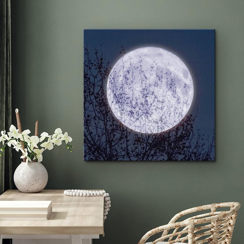 Mystic Blue Moon Sky Autumn Fall Tree Silhouette sur impression sur toile, H 12 po x l 12 po x P 1,5 po