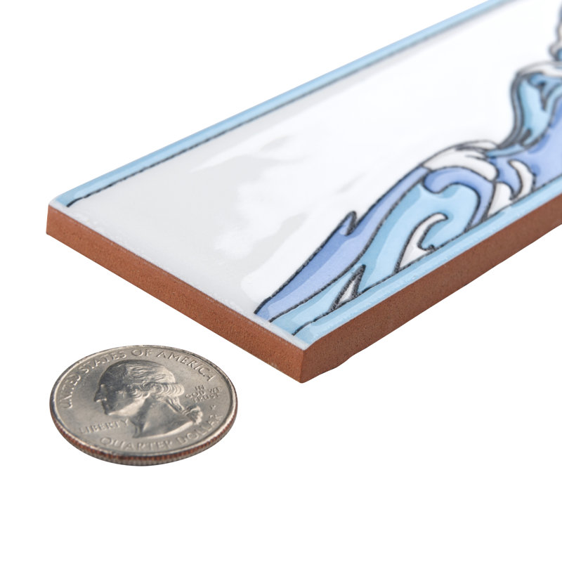 Captain Kanagawa Wave 2" x 8" Glossy Ceramic Specialty Trim in Blue/White, Glacier Blue