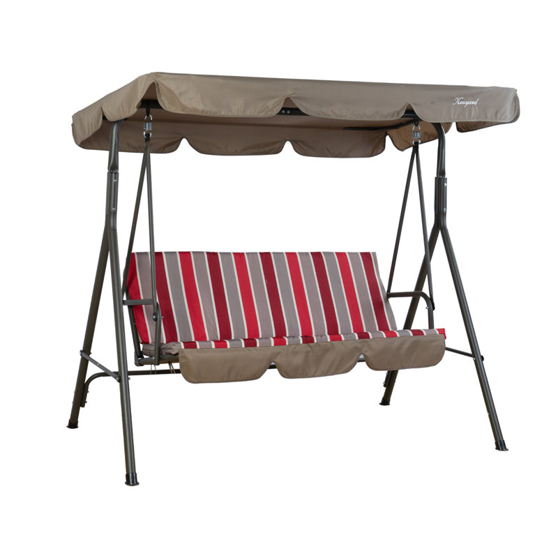 Kozyard Alicia 3-Seat Patio Swing, Outdoor Canopy Swing with Steel Frame, Adjustable Canopy and Removable Cushions for Porch Patio Garden Poolside, Red Stripe