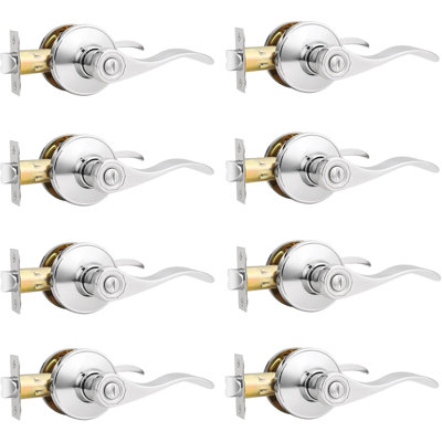 Poignées de porte d'intimité en chrome poli, levier intérieur pour salle de bain sans clé avec serrure, style vague, paquet de 8