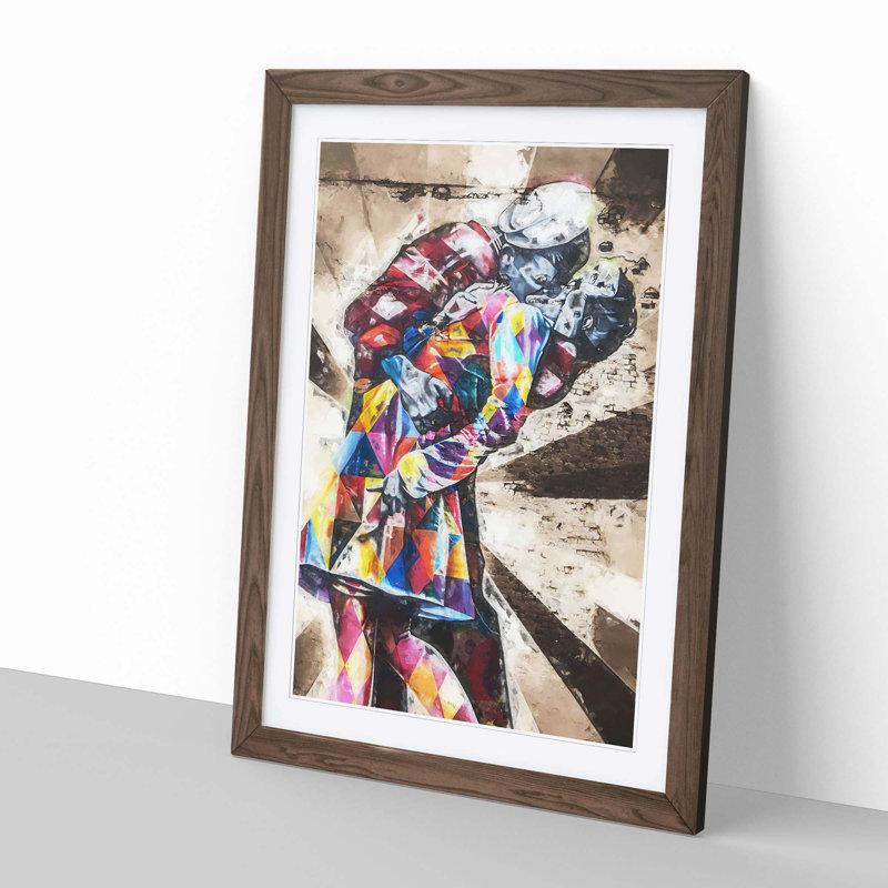 V-J Day in Times Square WW2 Kiss in Abstract - Picture Frame Graphic Art Print, Walnut, 60cm H x 40cm W x 2cm D