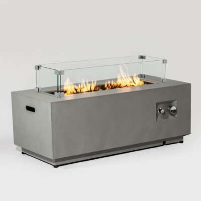 42Inch Rectangle Outdoor Fire Table - Propane Fueled, Efficient Heating, Adjustable Flame Intensity, High , Space Utilizing, Easy To Clean And Maintain, Includes Glass Windshield Steel Flame,