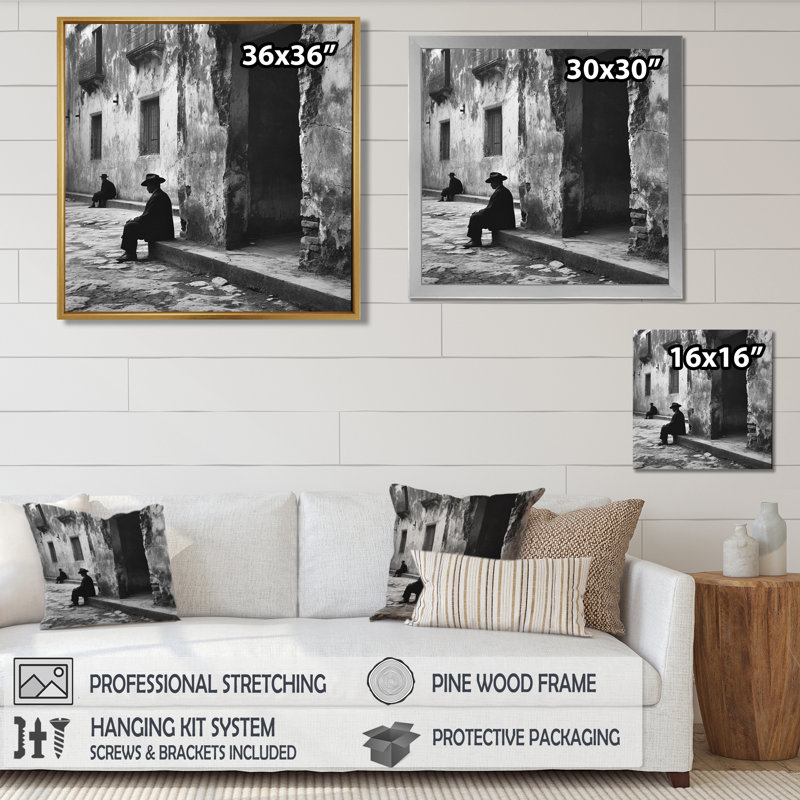 Vieil homme avec un chapeau dans la ville sicilienne - salon d'art mural homme, Toile tendue, H 16 po x l 16 po x P 1 po