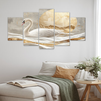 Marbre dansant du cygne III - Art mural animaux cygnes - ensemble d'art mural moderne 5 pièces