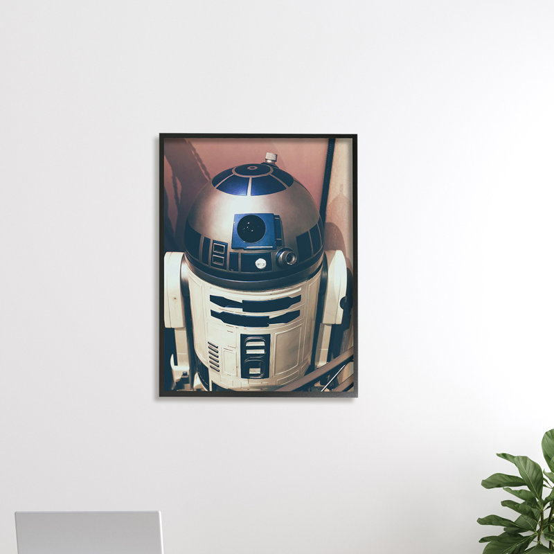 Iconic Retro Sci-Fi Space Robot bleu blanc, Giclée encadrée noir minuit, H 14 po x l 11 po