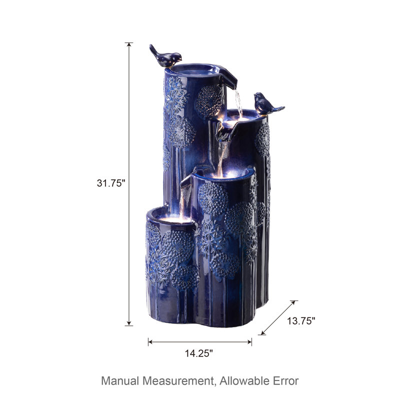 Sharmina Floor Fountain with Lights, Cobalt Blue, 31.75" H x 13.75" W x 14.25" D