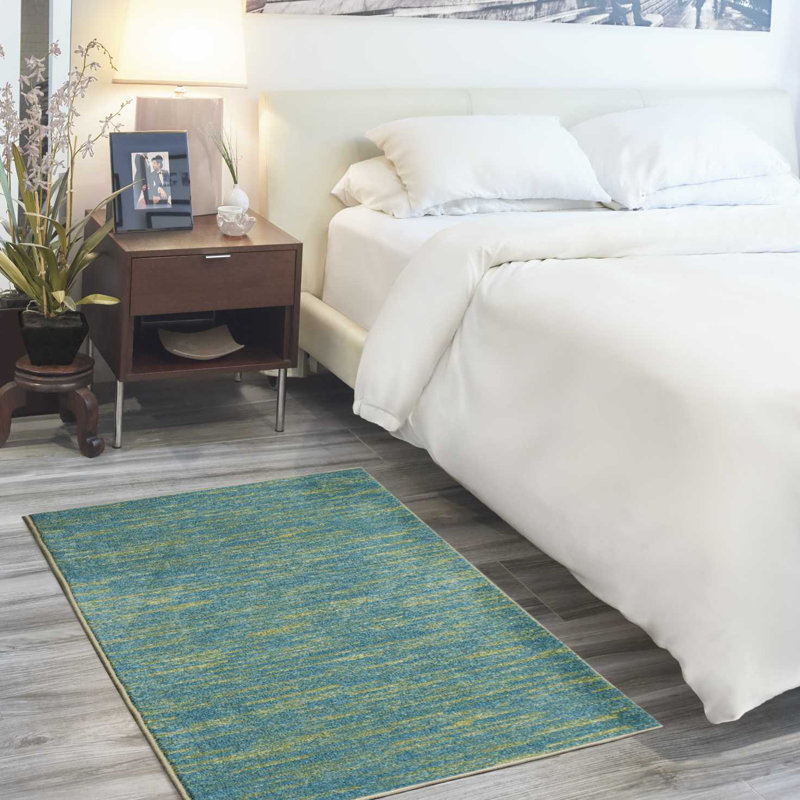 Mullican Sandy Solid Blue/Green Easy Care Indoor/Outdoor Area Rug, Rectangle 3' x 5'