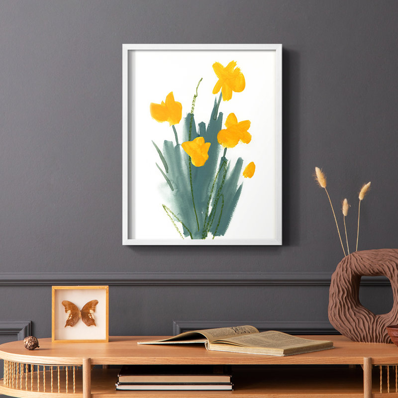 «Daffodil Bunch II», reproduction encadrée - bois massif, Blanc, H 20 po x l 16 po