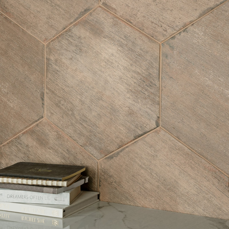 Retro Hex 14" x 16" Porcelain Wood Look Wall & Floor Tile