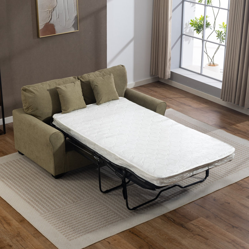 2 Seater Linen Blend Sofa Bed, Light Green