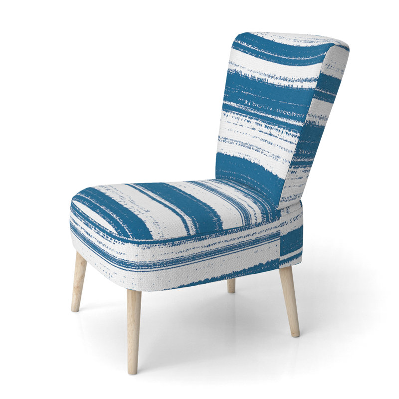 Chaise d'appoint rembourrée à motif grunge à rayures bleues et blanches