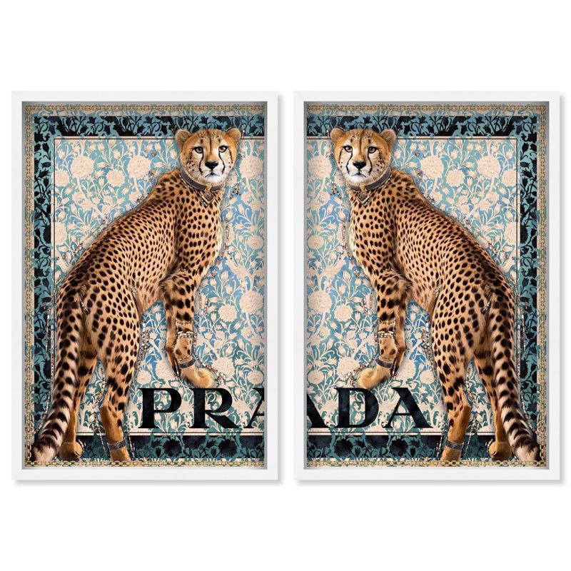 Oliver Gal Regal Feline Elegance Set Fashion and Glam - Glitter Framed Shadowbox Art, 37.5" H x 25.5" W, White