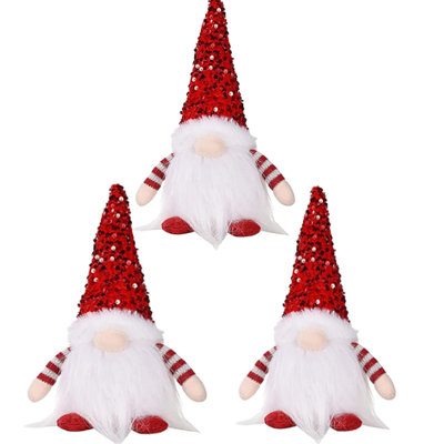 3 pièces gnomes de Noël en peluche à paillettes lumières suédoises faites à la main en peluche père Noël gnome nordique elf nain figurines décorations de Noël pour la fête à la maison
