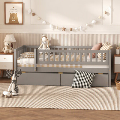 Full Size Daybed Wood Bed With Two Drawers, Gray