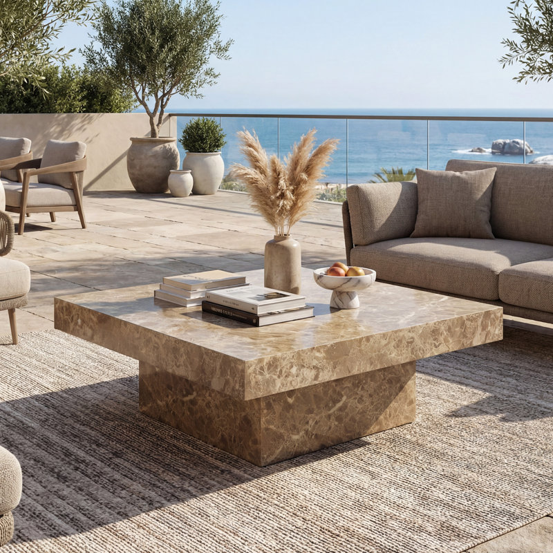 Modern Coffee Table With Stylish Texture Design, Khaki