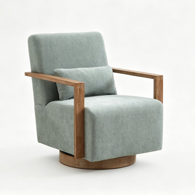 Fauteuil d'appoint pivotant en lin 29,7 po avec accoudoirs ouverts en bois massif l 29,7 po
