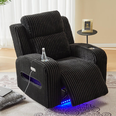 Sizemore Wide Corduroy Upholstered Power Recliner With Cup Holders for Living Room Recliner