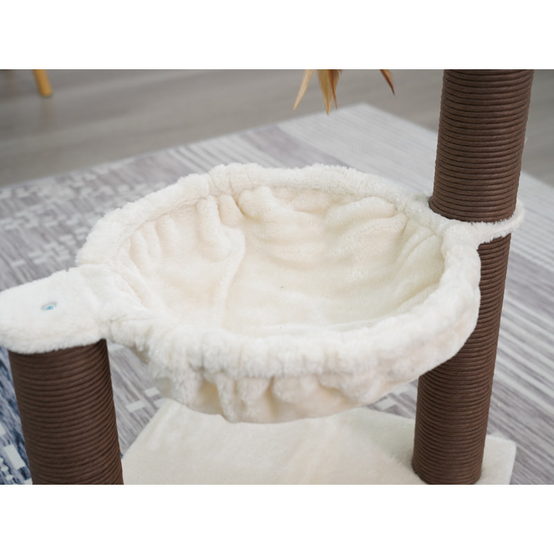 Catry 28" Cat Tree with Hammock and Feather Toy, Beige