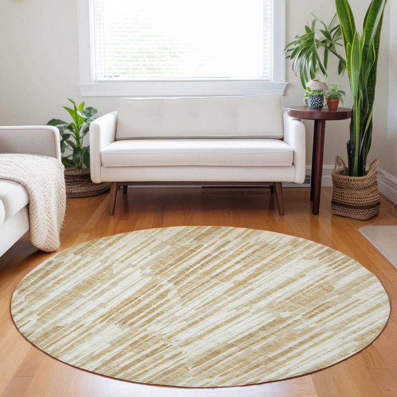 Tapis doré de qualité supérieure lavable à la machine Tweedy, Rond 8 pi