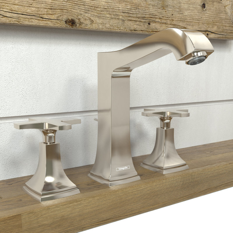 Hansgrohe Metropol Classic Widespread Faucet 160 with Cross Handles and Drain Assembly, 1.2 GPM, Polished Nickel