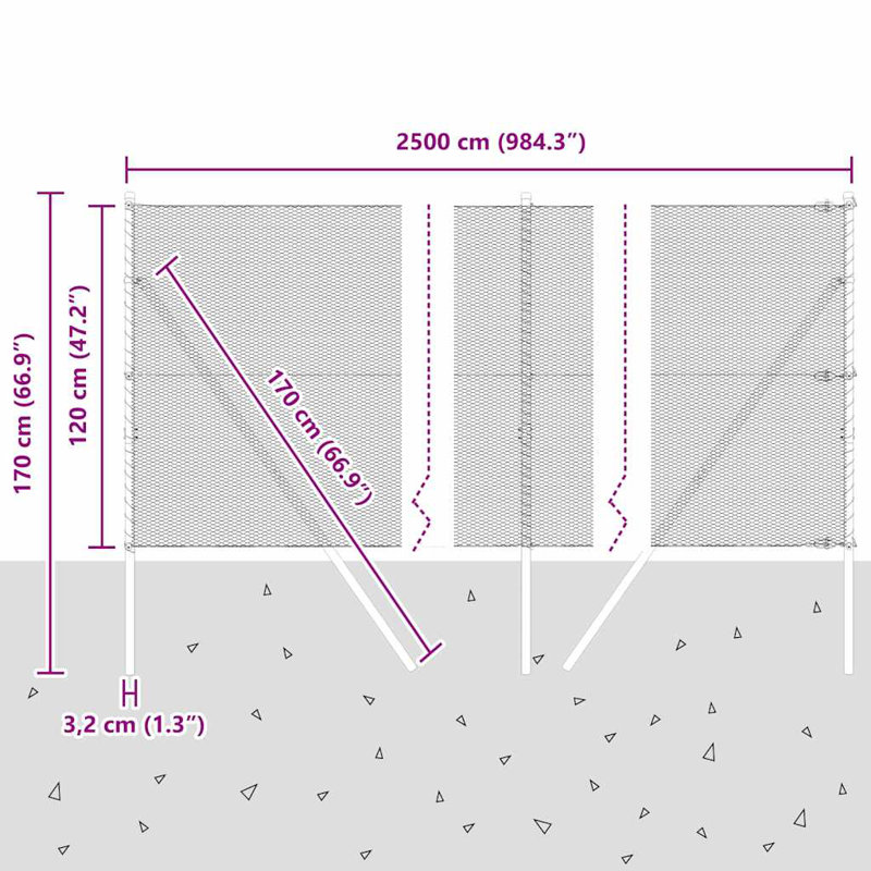 Vidaxl Fence With Posts PVC-Coated Steel, Green, 120cm H x 2500cm W x 3.2cm D