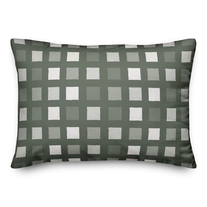 Little Gray Squares Outdoor Throw Pillow, Sauge, H 18 po x l 25 po