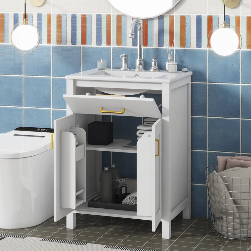 Ensemble de meuble-lavabo 24 po avec lavabo en céramique, Blanc