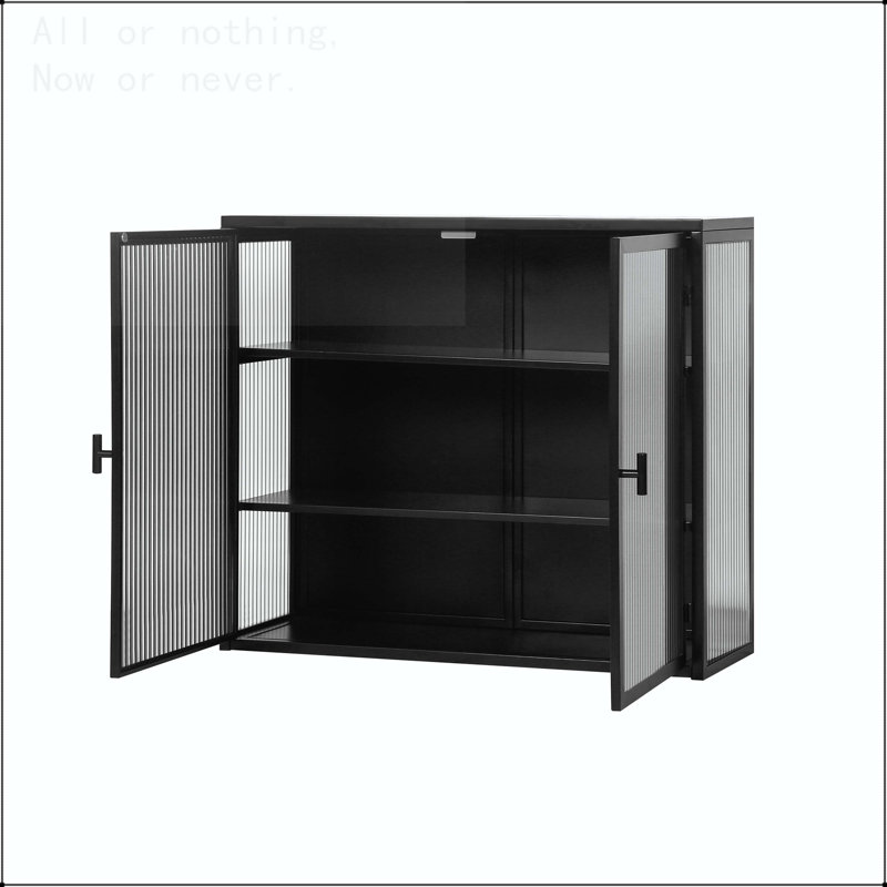 Armoire murale à porte en verre 27,56 po avec rangement à trois niveaux, Noir