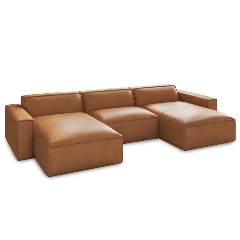 Canapé modulaire en cuir Valencia Analline Valencia, Cuir brun, H 28 po x l 124 po x P 66 po