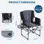 Chaise de camping pliante très grande capacité 400 LBS avec table d'appoint et pochette de rangement pour adultes