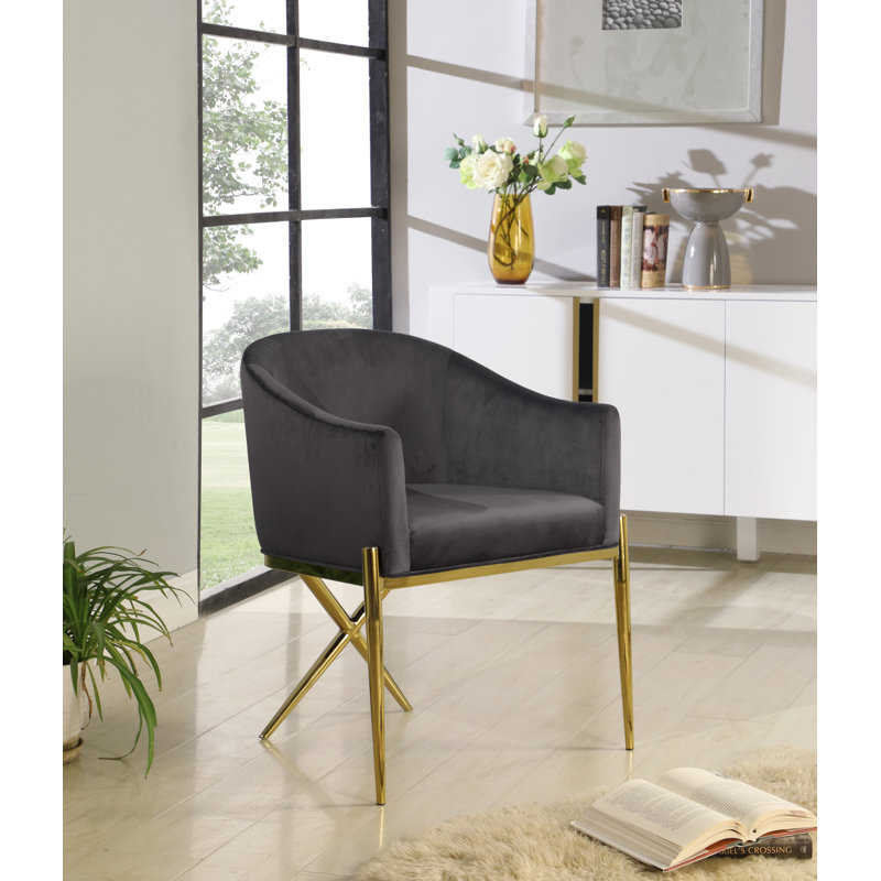 Chaise rembourrée Xavier, Velours gris, Or