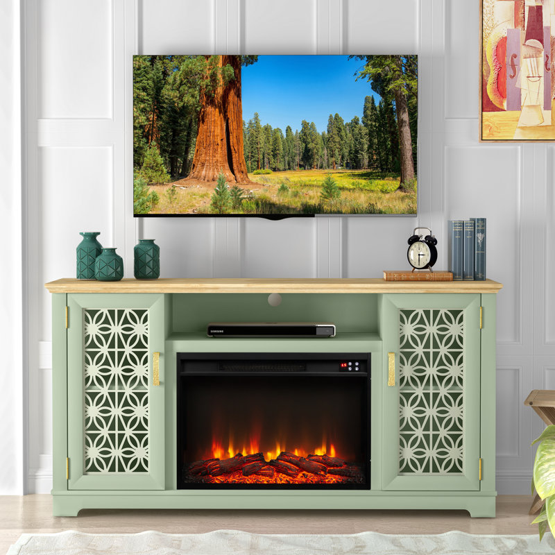 Meuble télé pour téléviseur de 65 po ou moins avec foyer, Vert
