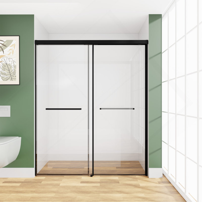 60"W x 72"H Sliding Shower Door, Semi-Frameless Double Sliding Glass Shower Door with 1/4" Tempered Clear Glass,Matte Black