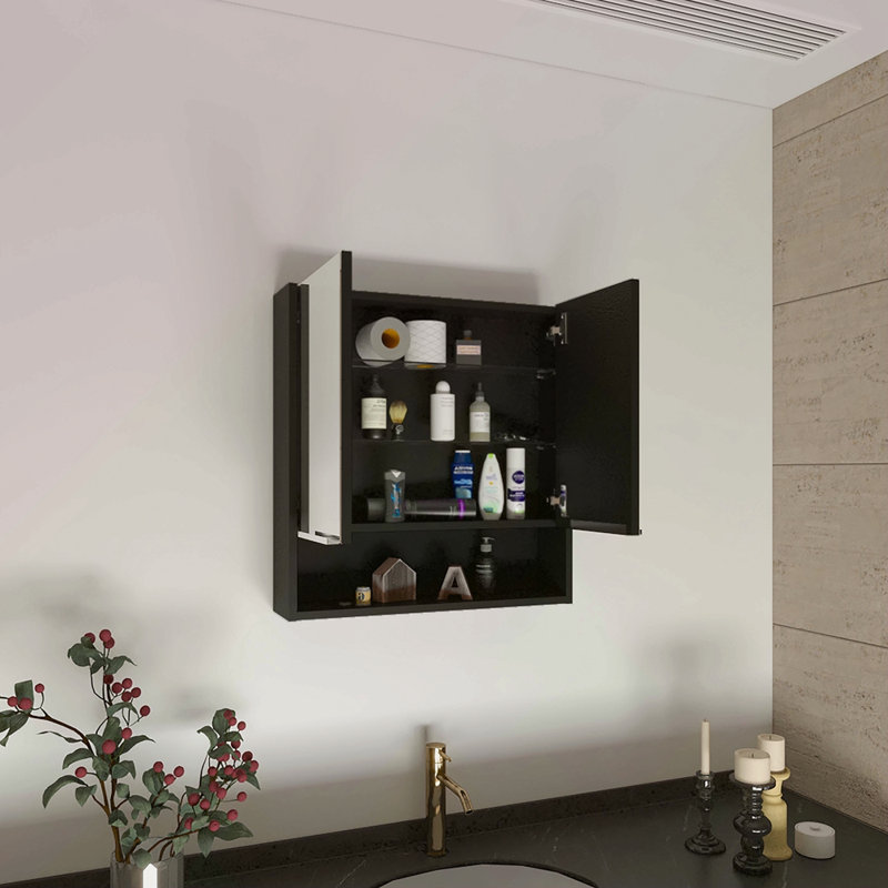 Rectangle Medicine Cabinet With Mirror, Black