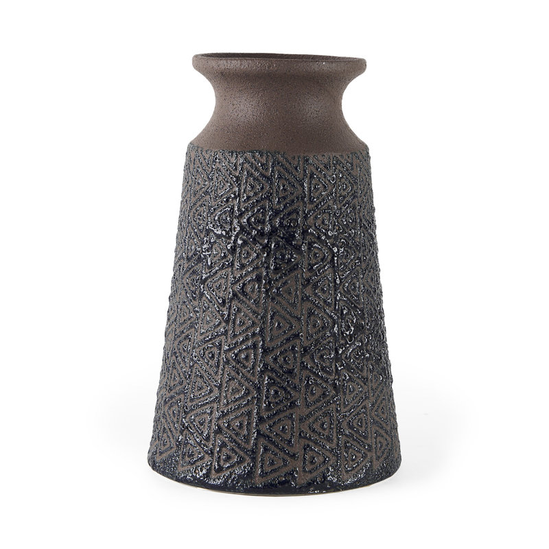 Vase en céramique 11 po brun et bleu Tribal