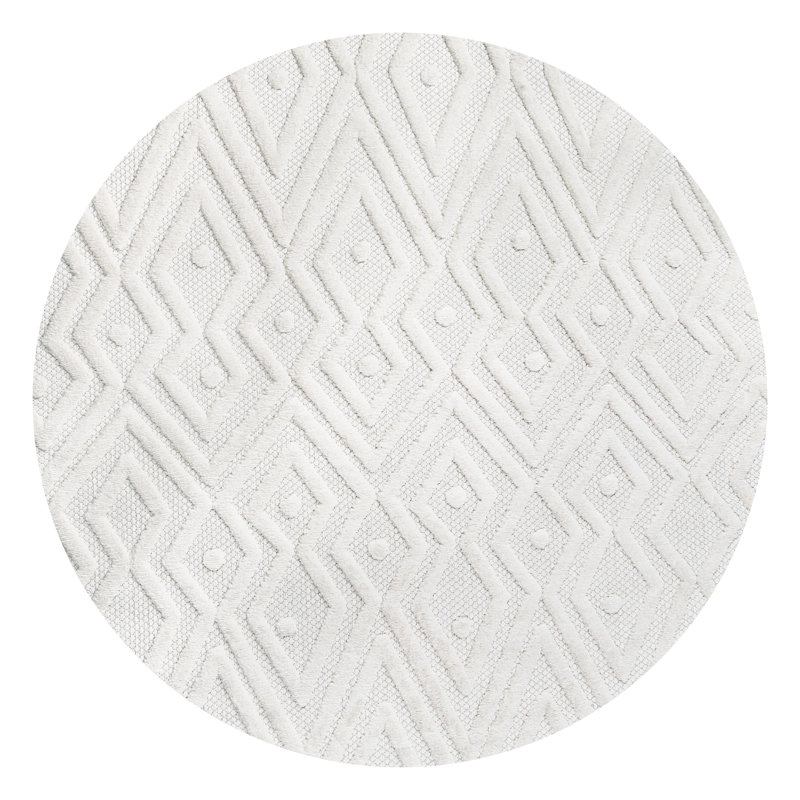 Tapis ivoire intérieur / extérieur Fierros, Rond 5 pi 3 po