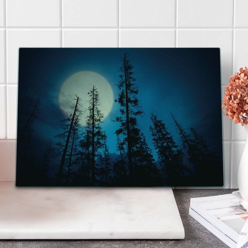 Planche à découper Ambesonne bleu foncé grande taille Spooky forêt lune bleu noir blanc