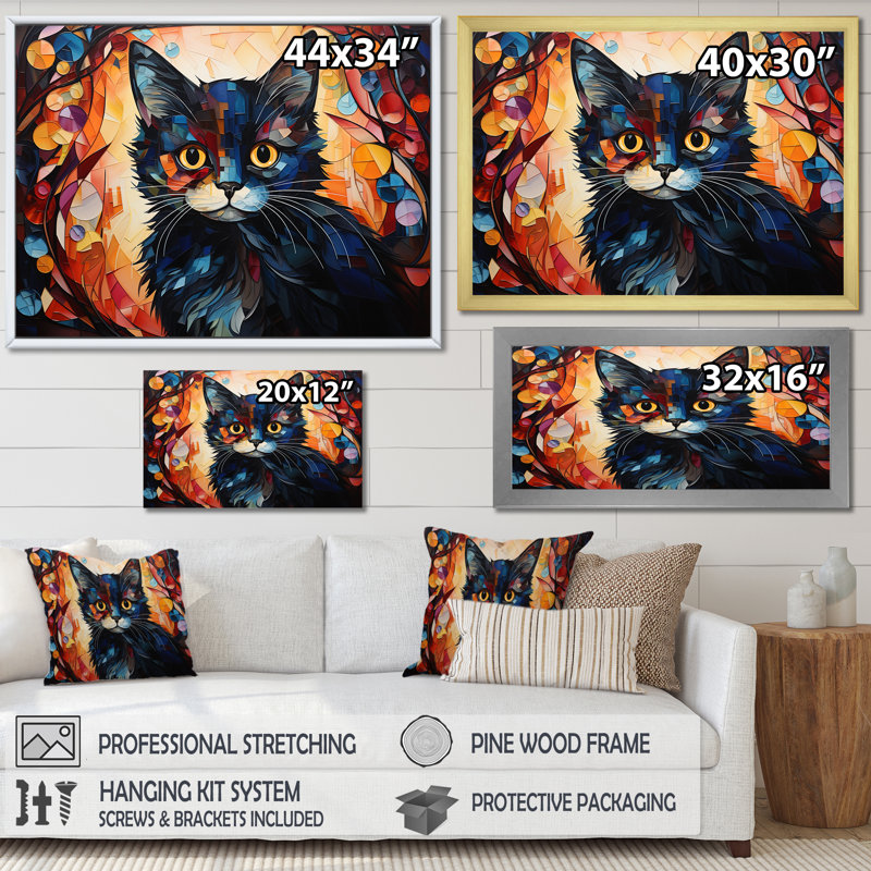 Abstrait Munchkin Marvel Cat Portrait I - décoration murale chat, H 34 po x l 44 po x P 1,5 po, Cadre flottant noir