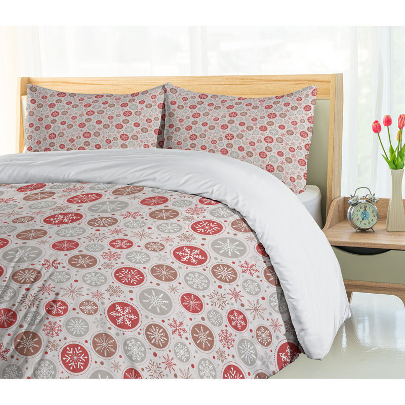 King Ruby and Pale Grey Microfiber Christmas Duvet Cover Set